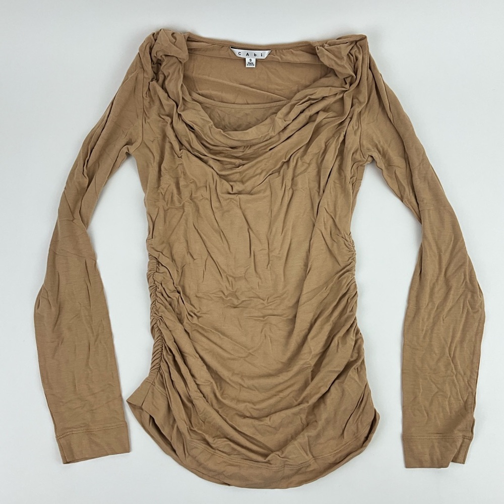 CAbi Lola Draped Lpng Sleeve Tee,Camel Size Small 570 207011